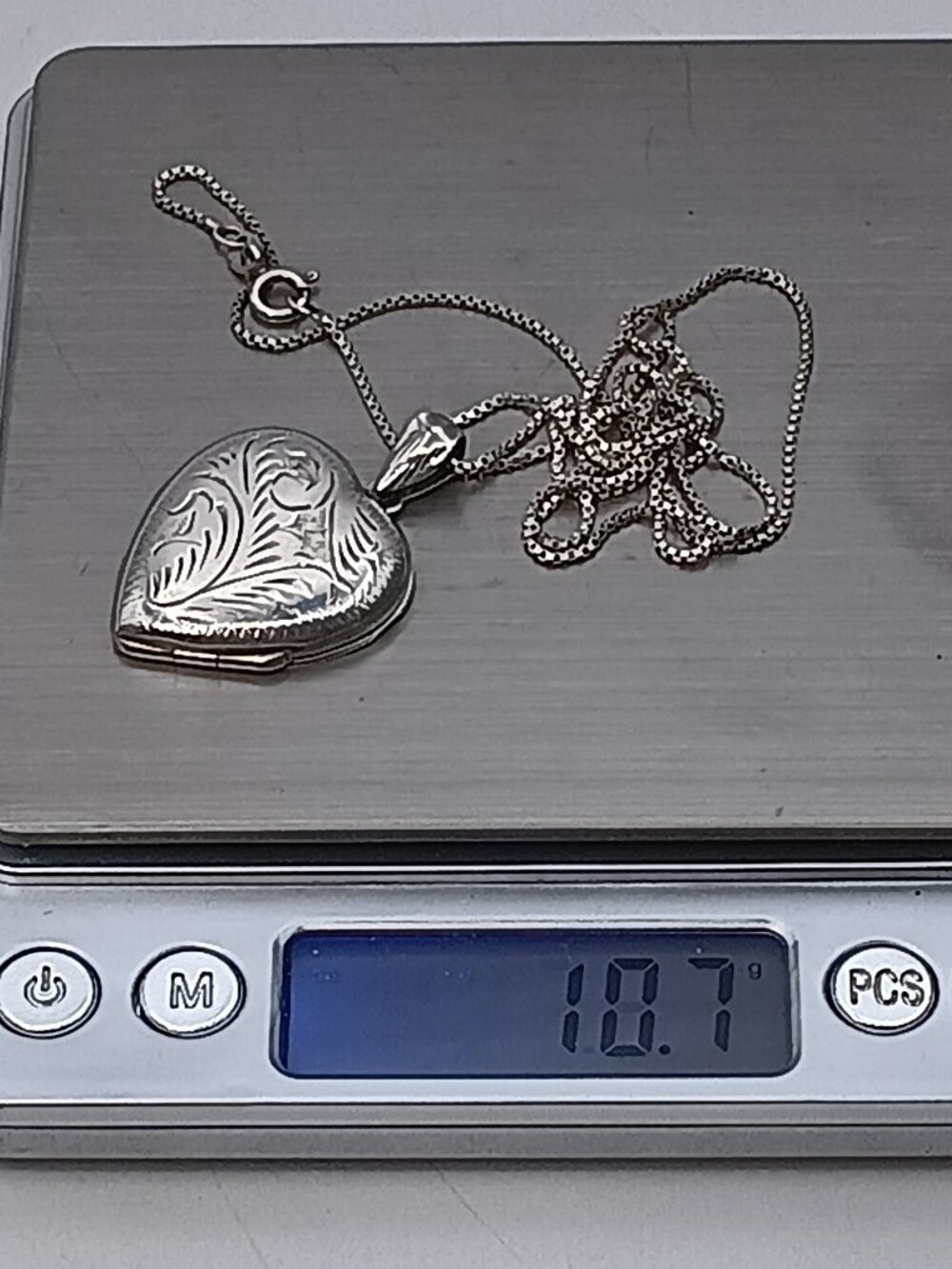 Necklace Heart Thailand With Chasing Locket Sterling Silver 925 Chain Italy 10.7